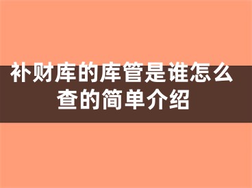 补财库的库管是谁怎么查的简单介绍