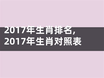 2017年生肖排名,2017年生肖对照表