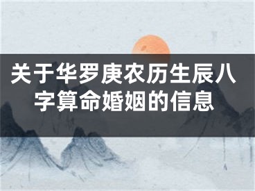 关于华罗庚农历生辰八字算命婚姻的信息