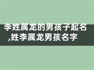 李姓属龙的男孩子起名,姓李属龙男孩名字