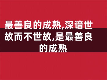 最善良的成熟,深谙世故而不世故,是最善良的成熟