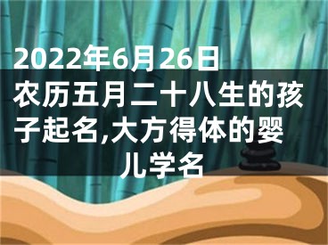 2022年6月26日农历五月二十八生的孩子起名,大方得体的婴儿学名