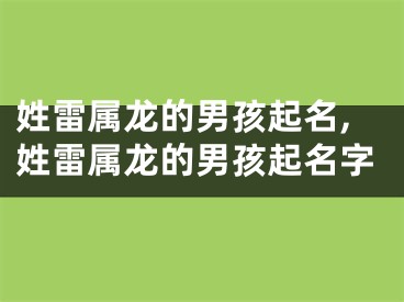 姓雷属龙的男孩起名,姓雷属龙的男孩起名字