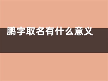  鹏字取名有什么意义 