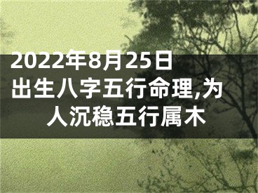 2022年8月25日出生八字五行命理,为人沉稳五行属木