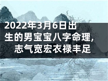 2022年3月6日出生的男宝宝八字命理,志气宽宏衣禄丰足