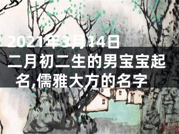 2021年3月14日二月初二生的男宝宝起名,儒雅大方的名字