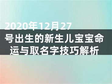 2020年12月27号出生的新生儿宝宝命运与取名字技巧解析