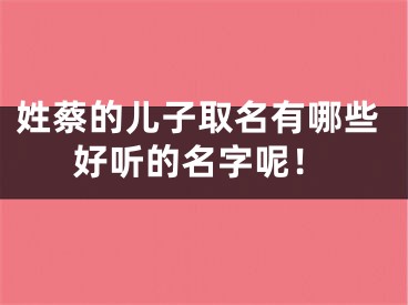 姓蔡的儿子取名有哪些好听的名字呢！