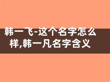 韩一飞-这个名字怎么样,韩一凡名字含义